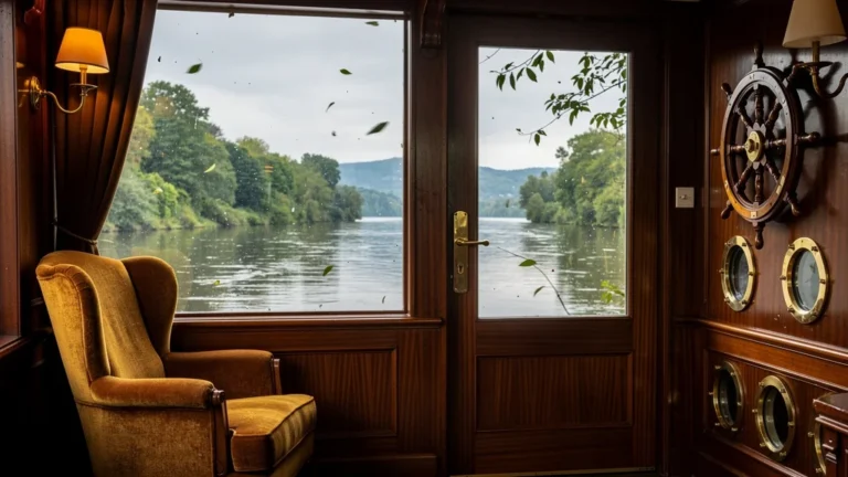 Cabine avant élégante d’un bateau pour une longue descente paisible sur le fleuve