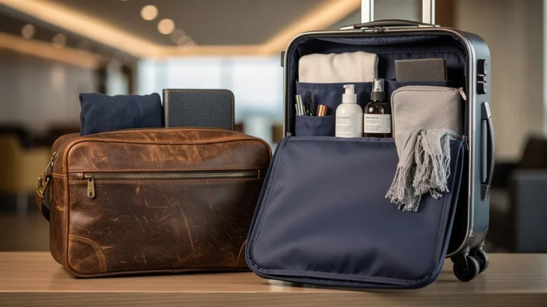 Comparaison hyper-réaliste de deux sacs pour dix jours de vie en cabine, vintage et moderne