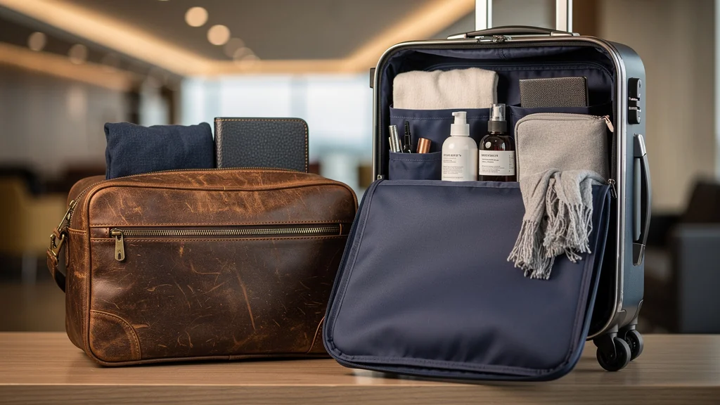 Comparaison hyper-réaliste de deux sacs pour dix jours de vie en cabine, vintage et moderne