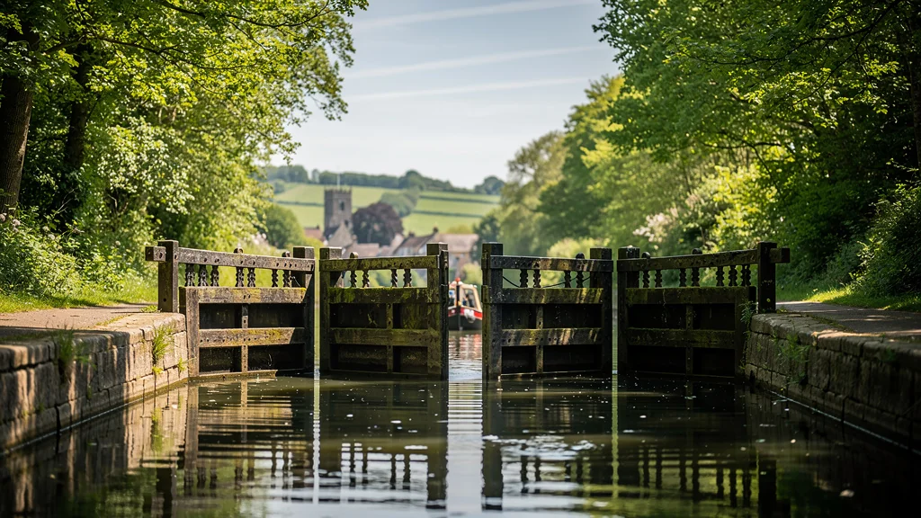 Quatre écluses manuelles sur le canal latéral en pleine nature, calme et solitude