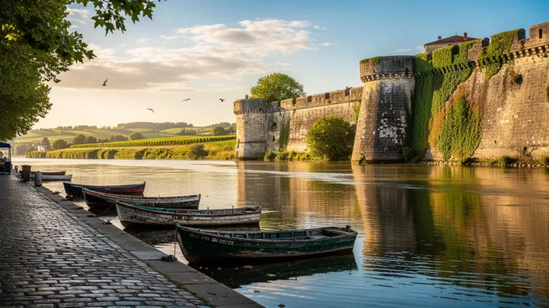 Vue hyper-réaliste du bord de rivière à Blaye durant une escale prolongée de deux jours